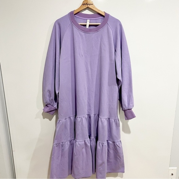 NAP Loungewear Cotton Maxi Dress Crew Neck Tiered Puff Sleeve Oversized Casual - Picture 4 of 12